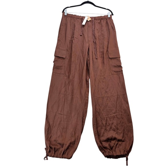 PINK NEW Victoria's Secret Parachute Cargo Pants Drawstring Waist Balloon Leg Lg - Picture 1 of 15